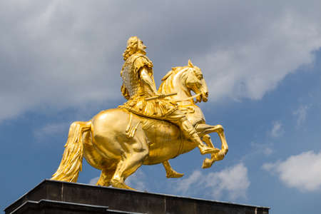 Golden horse "Goldener Reiter", the statue of August the Strong in Dresden, Saxony, Germanyの写真素材