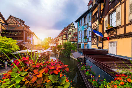 Colmar, Alsace, France. Petite Venice, water canal and traditional half timbered houses. Colmar is a charming town in Alsace, France. Beautiful view of colorful romantic city Colmar, France, Alsace.の写真素材