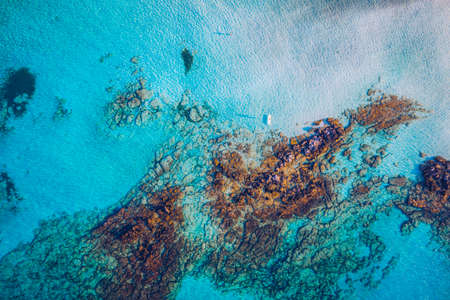 Aerial view of beautiful tropical Elafonissi Beach with pink sand. View of a nice tropical...