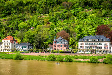 Heidelberg town with the famous old bridge and Heidelberg castle, Heidelberg, Germanyの写真素材