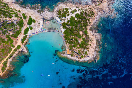 Cost of Sardinia: Peninsula of Punta Molentis. View of beautiful beach at Punta Molentis,...