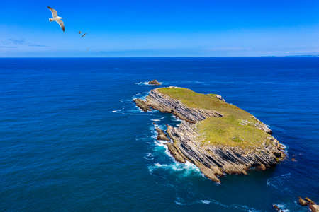 Aerial view of island Baleal naer Peniche on the shore of the ocean in west coast of Portugal....