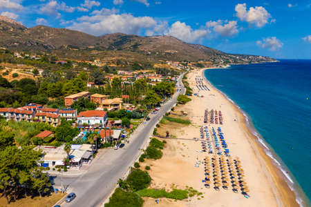 Skala Beach view from above, Cephalonia, Greece. Skala famous beach in Kefalonia island, Greece. Beeautiful Skala beach, Kefalonia island, Ionian sea, Greece.の写真素材