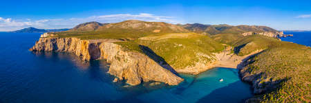 Cala Domestica beach, Sardinia, Italy. Sardinia is the second largest island in mediterranean sea. Sardinia, Cala Domestica beach, Italy. Beach Cala Domestica, Sardegna, Italy.の写真素材