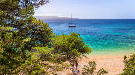 Zlatni Rat (Golden Cape or Golden Horn) famous turquoise beach in Bol town on Brac island, Dalmatia,...