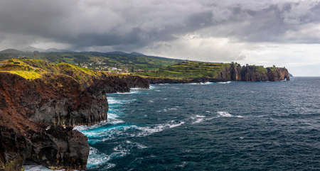 Elephant trunk figure by the sea, San Miguel Island, Azores, Portugal. Close up of elephant trunk figure, Azores, Portugal.の写真素材