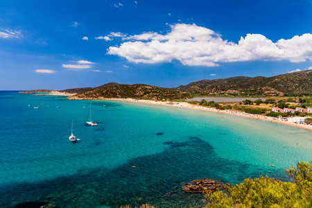 Monte Cogoni beach in Chia, next to city of Cagliari in Sardinia, Italy.の写真素材