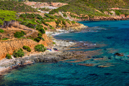 Spiaggia di Bega sa Canna (Porto Flavia) beach close to Porto Flavia, Sardinia, Italy.の写真素材