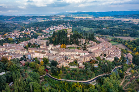 Cetona, Travel in Tuscany, Italy. Magnificent view of the ancient hilltop village of Cetona, Siena, Italy.の写真素材