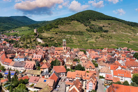 Kaysersberg in Alsace, one of the most beautiful villages of France. Kaysersberg in Alsace in the department of Haut-Rhin of the Grand Est region of France. Small village of Kaysersberg in Alsace.のeditorial素材