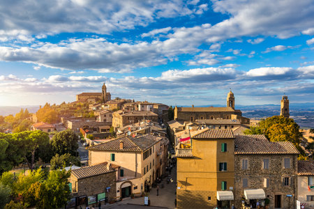 View of Montalcino town, Tuscany, Italy. Montalcino town takes its name from a variety of oak tree that once covered the terrain. View of the medieval Italian town of Montalcino. Tuscanyのeditorial素材