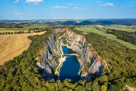 Old lime quarry, Big America (Velka Amerika) near Prague, Czech Republic. Velka Amerika (Big America, Czech Grand Canyon) is a abandoned limestone quarry near Morina village, Czech Republic.の写真素材