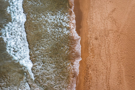 Concept of summer vacation. View from above, stunning aerial view of an amazing beach with beach...