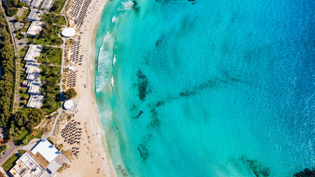Aerial view of beautiful Nissi beach in Ayia Napa, Cyprus. Nissi beach in Ayia Napa famous tourist...