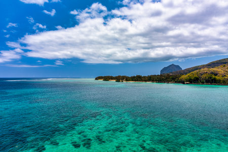 View of Baie du Cap from Maconde Viewpoint, Savanne District, Mauritius, Indian Ocean, Africa. View of the famous Maconde view point, sea and the mountains in the background, in Mauritius, Africaの写真素材