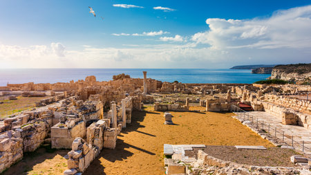 Îourion ancient ruins of the ancient city. Achilles' House Kourio Basilica at The Sanctuary of Apollo at the Kourion World Heritage Archaeological site near Limassol (Lemesos), Cyprusの写真素材