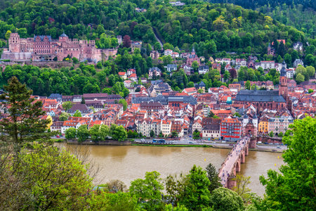 View of beautiful medieval town Heidelberg, Germanyの写真素材