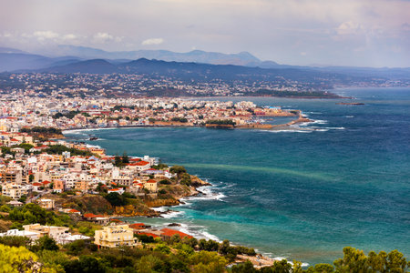 Old Venetian Harbour of Chania with fisihing Boats and Yachts in Crete, Greece. Chania, Crete, Greece. Chania is the second largest city of Crete and the capital of the Chania regional unit.の写真素材