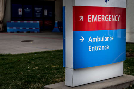 Emergency room sign at a hospitalの写真素材