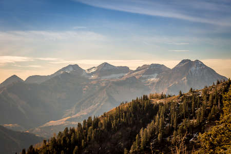 A view looking out at a mountain rangeの写真素材