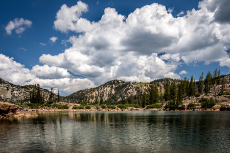 A mountain lake with cloudy sky