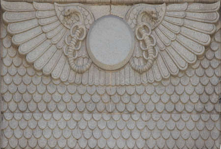Symbolic decorations on exterior of a Masonic templeの写真素材