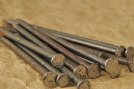 medium size iron nails on the brown paper background - DSC0954の写真素材