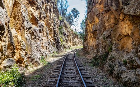 Old railway that crosses the municipality of Suesca, Cundinamarca Colombia. From its green valleys to its beautiful canyon, cumunmente visited by climbers.の写真素材