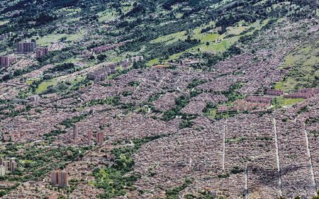 High-altitude view of the city of Medellin Colombia from the mountains on the outskirts of the city.の写真素材
