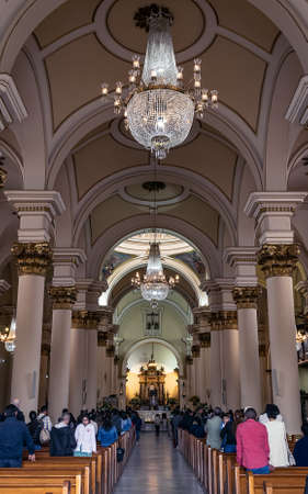 BOGOTA, COLOMBIA - NOVEMBER 11, 2018: Interior of the Sacro Santa Iglesia Catedral Primada Basilica Metropolitana de la Inmaculada Concepcion de Maria, first church of Bogotaのeditorial素材