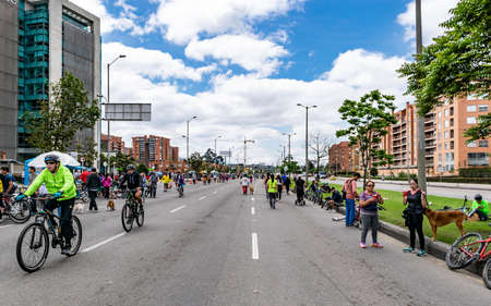 BOGOTA, COLOMBIA - FEBRUARY 10, 2019: Cycling day that is celebrated every sunday in the Boyaca avenue of the city of BogotÃ¡, Colombia.のeditorial素材