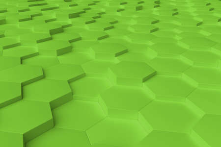 Lime monochrome hexagon tiles, perspective, abstract background, horizontalの写真素材