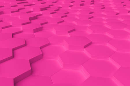 Pink monochrome hexagon tiles, perspective, abstract background, horizontalの写真素材