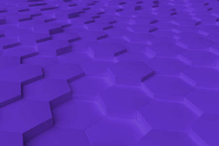 Purple monochrome hexagon tiles, perspective, abstract background, horizontalの写真素材
