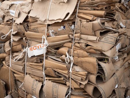 Cardboard bundled up for recyclingの写真素材