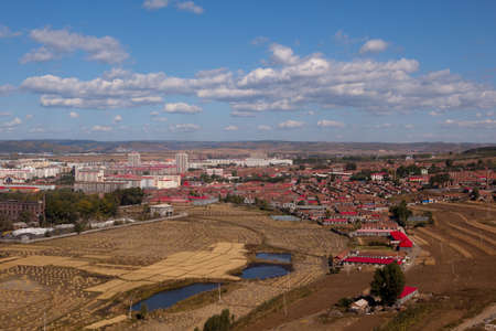 Overlooking the town of Northeast Chinaの写真素材