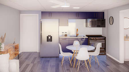3D render of 1 bedroom apartment with 1 bathroom