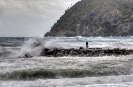 Rough Sea with Large Waves Breaking on the Coastの写真素材