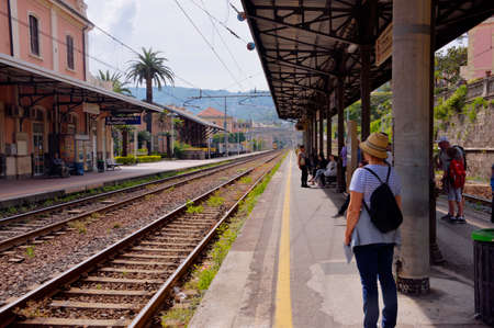 Santa Margherita Liguria Italy - 05/18/2016 - Train station in Santa Margherita, near Portofinoのeditorial素材