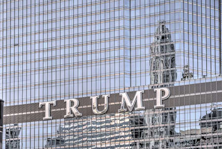 Chicago, Illinois - May 17, 2017: Detail of The Trump International Hotel & Tower in Chicago. Completed in 2008 it is among the tallest buildings in the world at over 1,300 feet.のeditorial素材
