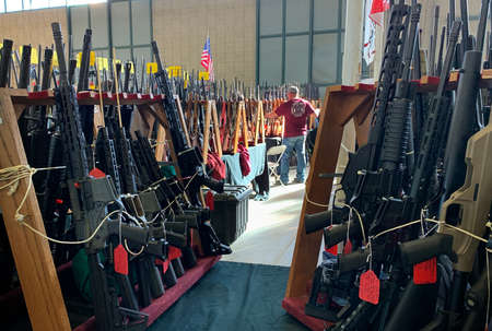 Tulsa, Oklahoma - November 9, 2019: Gun show where people can buy and sell guns and related items. Editorial.のeditorial素材