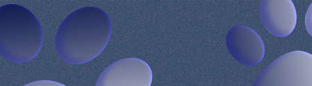Dark blue grainy background, white 3d ovals with purple glow on it. Panorama and banner format....