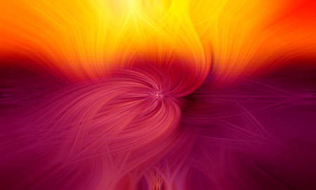 Beautiful abstract intertwined 3d fibers forming a shape of flame and sparkle Yellow, bright and dark red, orange, and purple colors. Illustration.の写真素材