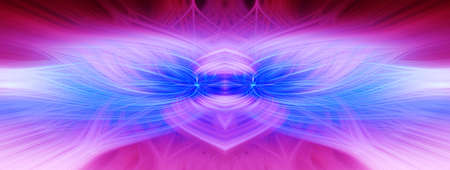 Beautiful abstract intertwined 3d fibers forming an ornament made of various symmetrical shapes. Pink, purple, red, and blue colors. Illustration.の写真素材