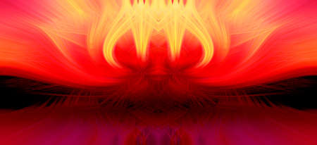 Beautiful abstract intertwined 3d fibers forming a shape of flame. Yellow, bright red and purple...