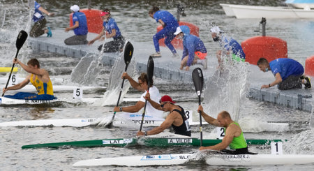 Barnaul, Russia - May 23, 2021: Group of athletes from Latvia, Slovenia, Israel and Sweden competing...