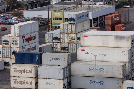 Bridgetown port, Barbados, West Indies - May 16, 2020: Bridgetown port. Tropical, Seaco, Seaboard...