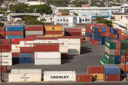 Bridgetown port, Barbados, West Indies - May 16, 2020: Bridgetown port. Tropical, Crowley, MSC,...