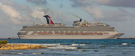 Cozumel, Mexico - February 11, 2020: Beautiful panoramic shot of Carnival Freedom docked in Costa...
