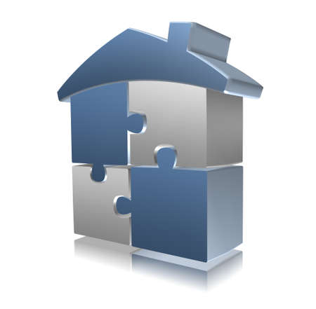 3D Puzzle house, silver and blue colorの写真素材